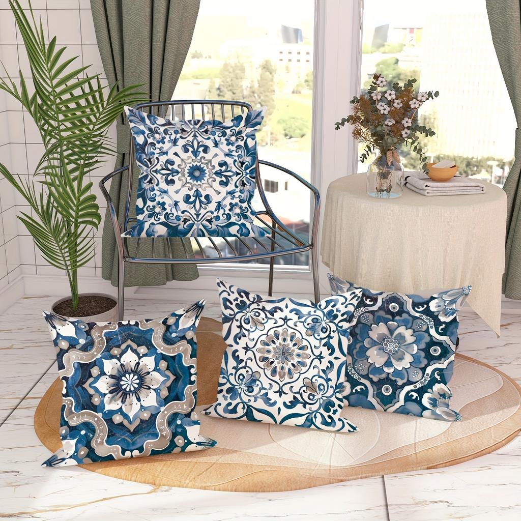 Blue And White Retro Pattern Home Decor Pillowcase Living Room Sofa Polyester Cushion Cover With Zipper