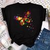 Colorful Butterfly Petal Print Short Sleeve and Round Neck Cute Graphic Tee Shirts Female Tops Clothing Fashion Women T-shirt Unisex