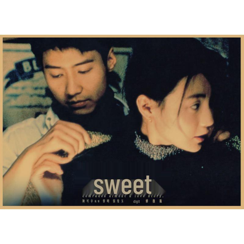 Classic Retro Movie Poster: Sweet Honey with Maggie Cheung & Leon Lai - Bar/Cafe Decor on Kraft Paper