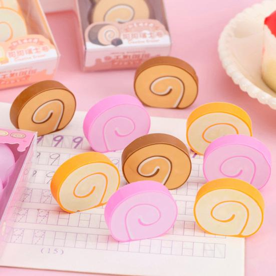 3Pcs Student Erasers Realistic Dessert Shape No Damage Paper Erasers with Independent Box Design Kids School