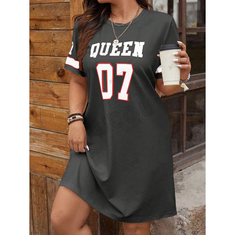 Summer New Women's Queen No.07 Graphic Printed Short Sleeved T-shirt Girls Dress Sports Casual Jersey Y2K Loose Maternity Dress