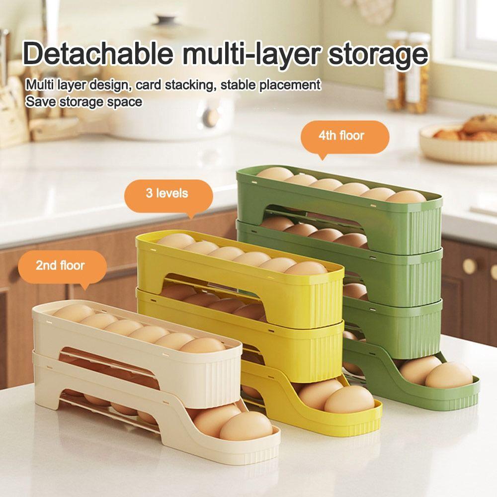 Large Capacity Automatic Egg Roller Slide Organizer Refrigerator Egg Storage Box  Kitchen