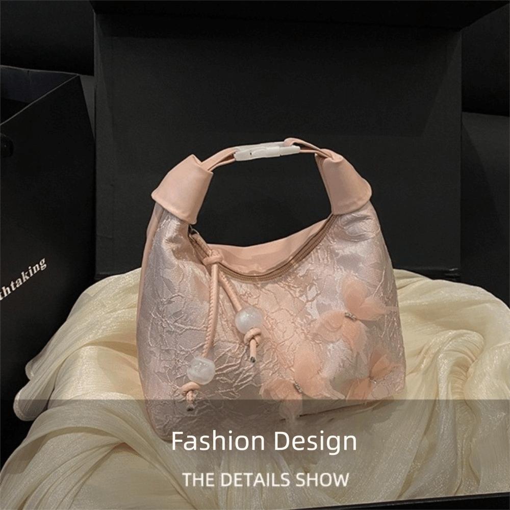 Chinese Style Butterfly Embroidery Shoulder Bag Zipper Closure Canvas Hanfu Embroidery Handbag Bead Cheongsam Bag Women