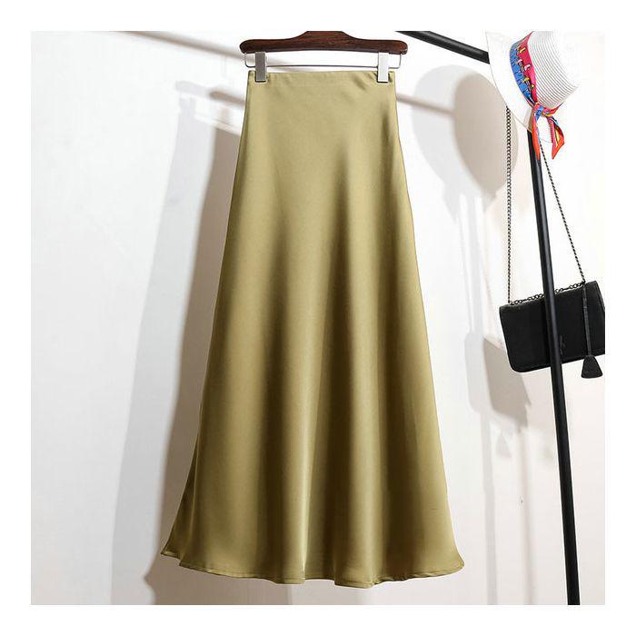 Элегантная юбка-трапеция из атласа цвета шампанского для женщин - Коллекция Весна/Осень 2024