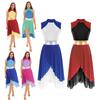 Womens Color Block Dance Dress Sleeveless Mock Neck Design Split Asymmetrical Hem Performance Dancewear