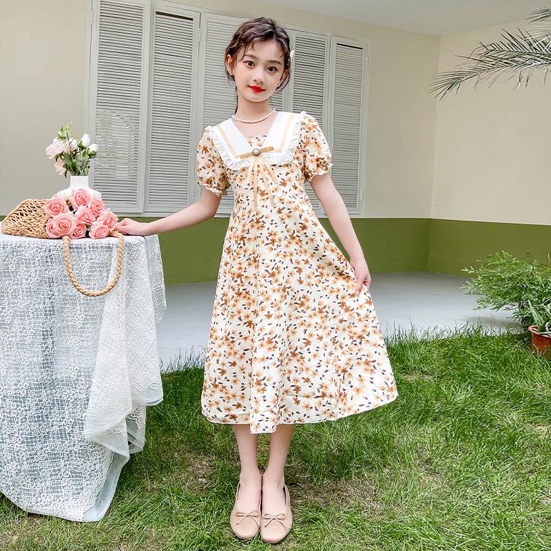 Girls' Stylish Floral Summer Dress with Puff Sleeves