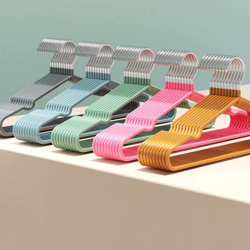 Clothes Hanger Hanger With Grooves For Airing Children Adult Metal Simple Thick Non-Slip Dip Plastic Coat Hanger Blue Green