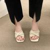 Summer New Simple High Heel One-word Sandals Cat Heel High Heel Shoes French Women Wear Half Slippers