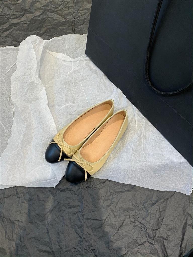 2025 New Flat-bottomed Round-headed Bow Ballet Shoes, Small Fragrant Soft-soled Light Fairy One-pedal Color Matching Shoes