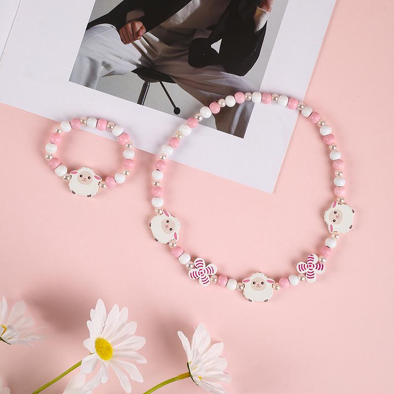 1 комплект, подарки для милых девочек, детские аксессуары принцессы, акриловые бусины, ожерелье с цветком, браслет, набор браслетов из бусин «сделай сам»