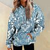 Женская повседневная мода винтажный принт длинный рукав пуловер с капюшоном топ