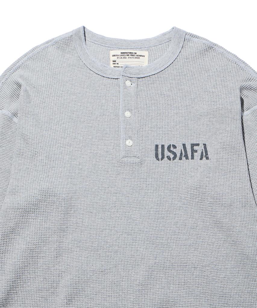 DISCUS ATHLETIC Waffle Henley с длинным рукавом и логотипом Usafa, меланжево-серый