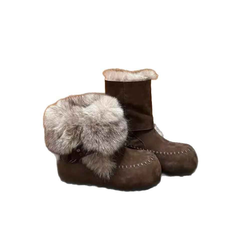 Plush thick-soled snow boots women's winter new warm plush thickened cotton shoes short boots flanged fluffy boots