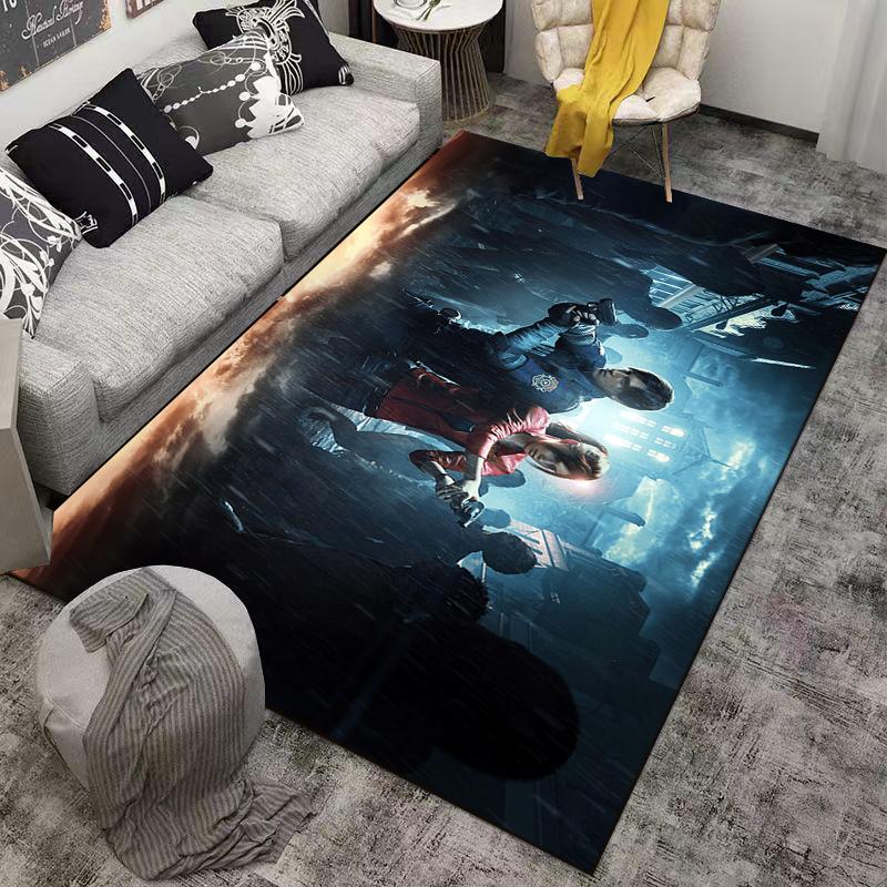 Intense Battle Scene Rug with Characters and Dark Atmosphere Suitable for use as an anti-slip game mat for living room and bedroom sofas