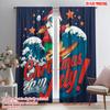 2pcs,2D Plane Printing Minimalist Curtains Surfing Santa & Reindeer Polyester Fabric (without Rod) Festive Use for Living Room,