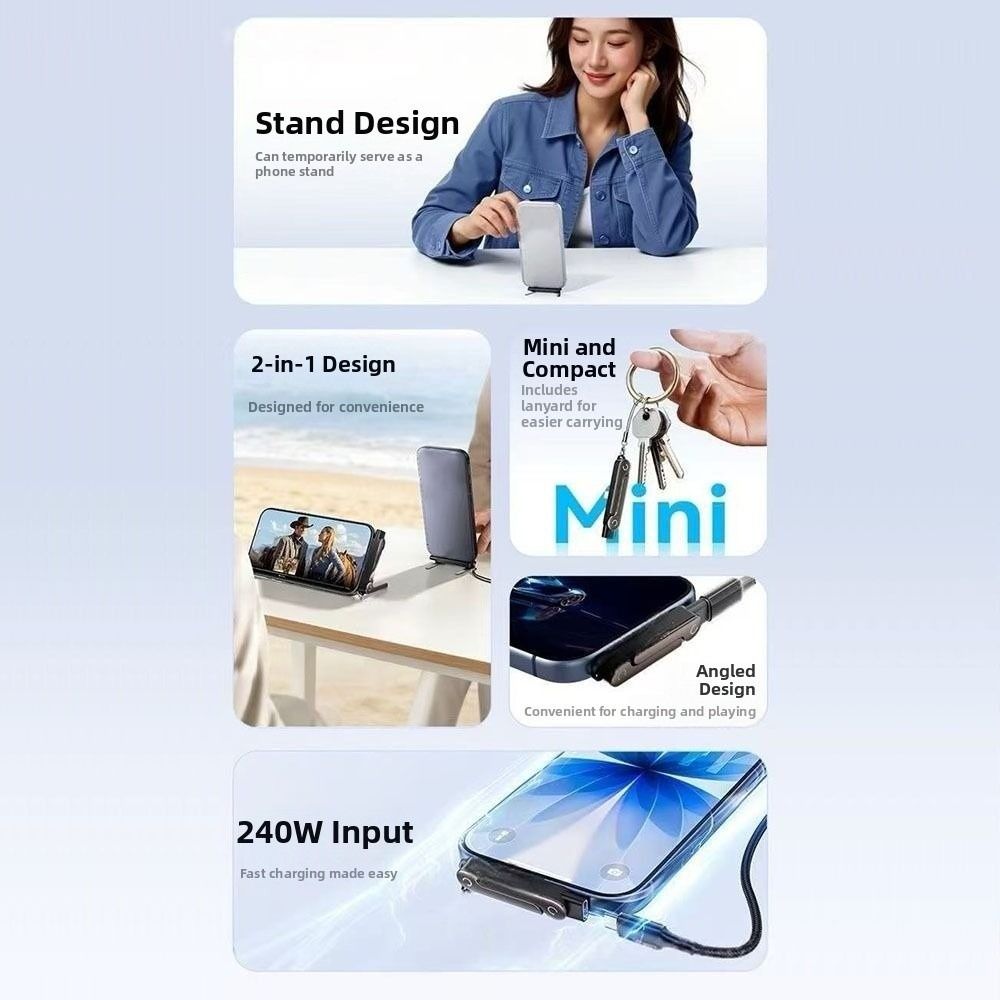 Detachable Data Cable Converter Foldable Cable Stand Durable Charging Cable Adapter