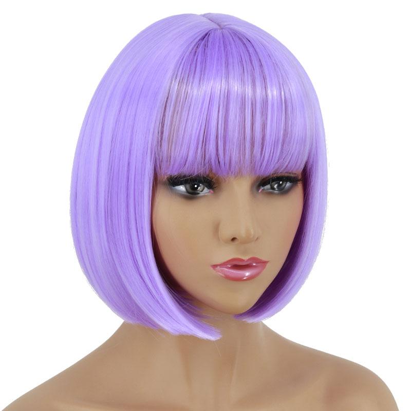 XINRAN Женский синтетический светло-фиолетовый парик, короткие прямые волосы для косплея с челкой, фиолетовый парик, длина до плеч, парик для вечеринки в честь Хэллоуина