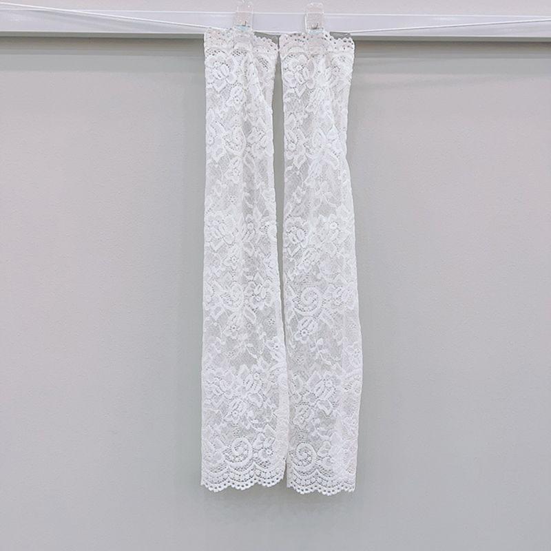 Women Summer Lace Sunscreen Arm Sleeve Breathable Mesh Lace Sleeves Cover Long Fingerless Driving Gloves