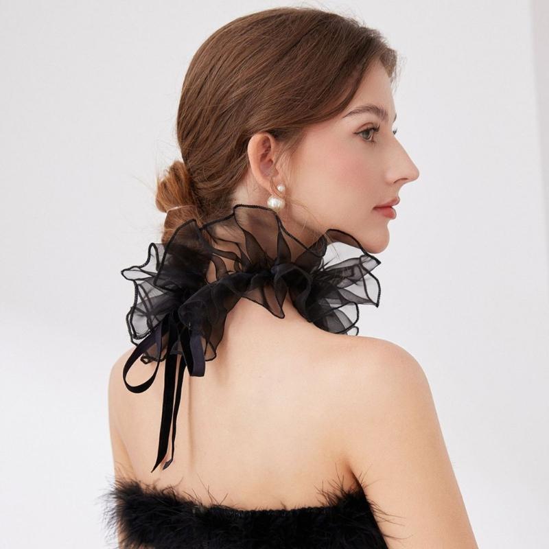 Винтажный воротник с оборками, галстук для косплея для девочек, викторианский воротник-стойка, лацкан, средневековый косплей, викторианский галстук с оборками, воротник