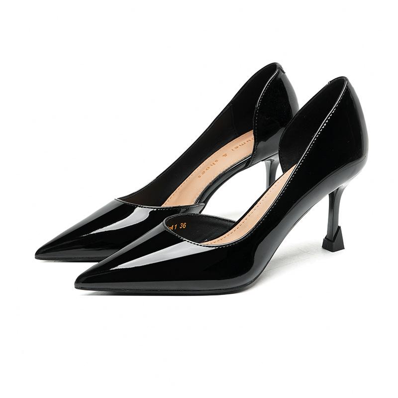 9 высокие каблуки женские шпильки модные сексуальные заостренные весна и лето черные весенние и летние неглубокие французские резиновые туфли