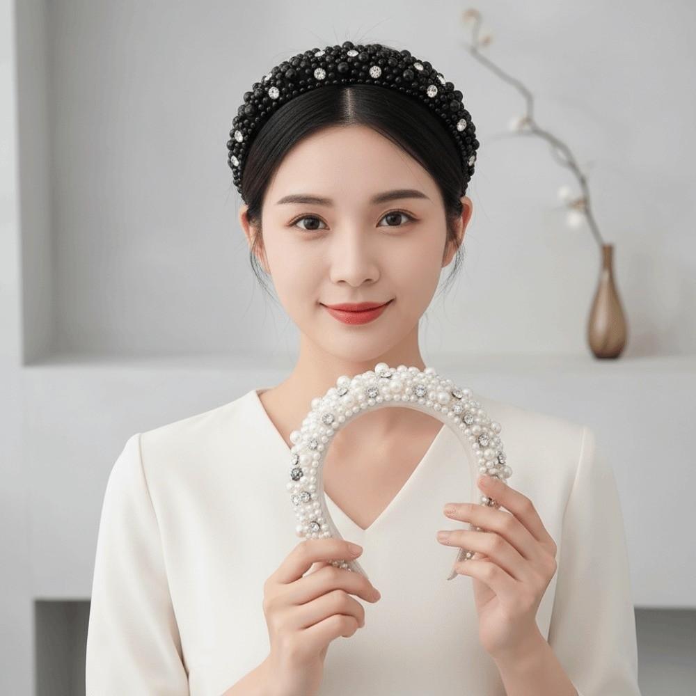 Elastic Plastic Base Full Pearls Hair Hoop Luxury Style Baroque Headdress Office Ladies