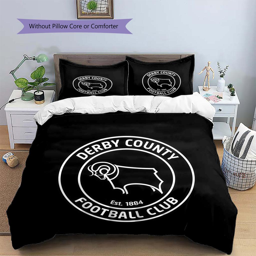 Derby County F.C Pattern Bedding Quilt Set Home Decoration Gift (1 * duvet cover + 2 * pillowcase without core)