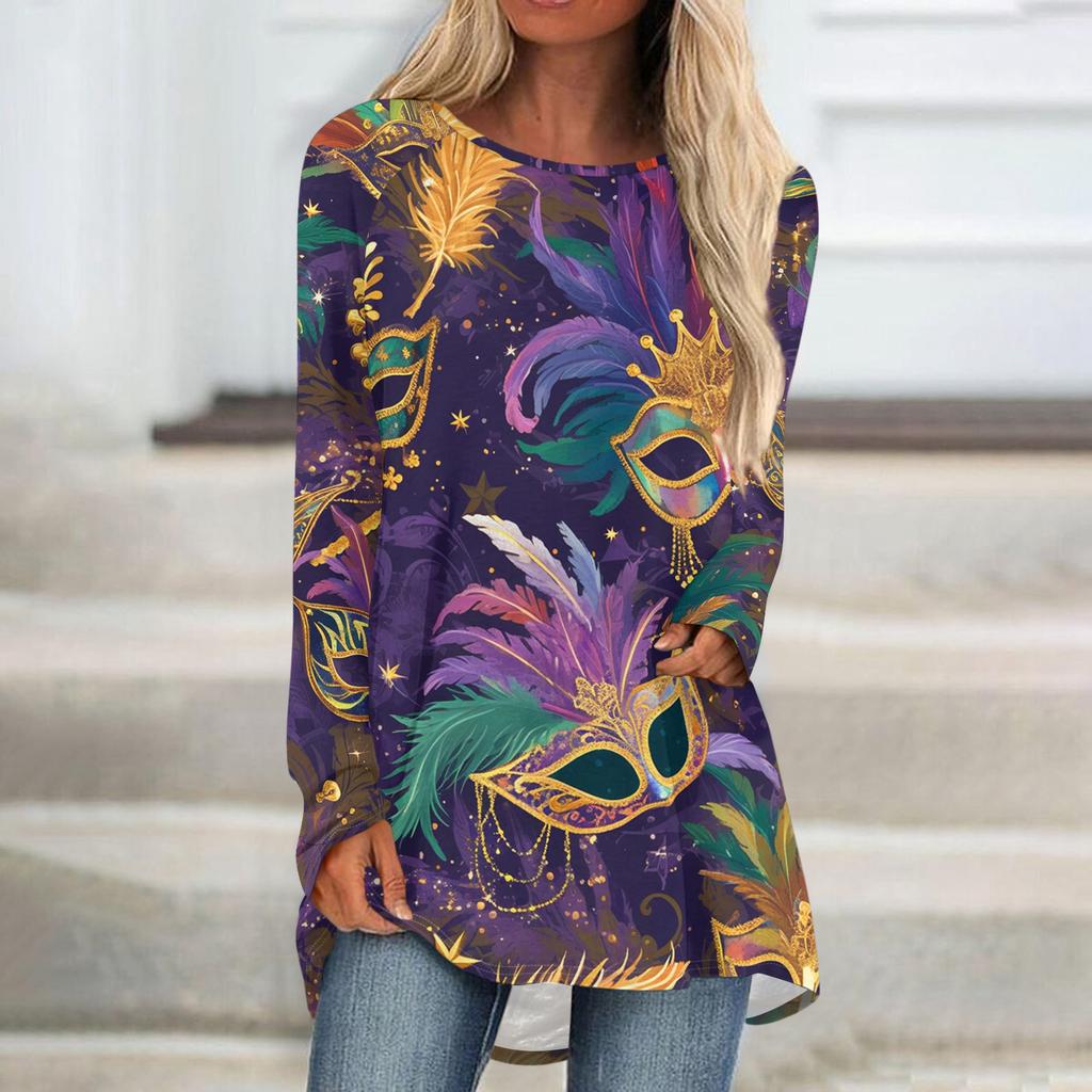 Женский модный пуловер с круглым вырезом, рукавами реглан и длинными рукавами, с карнавальным принтом, повседневный