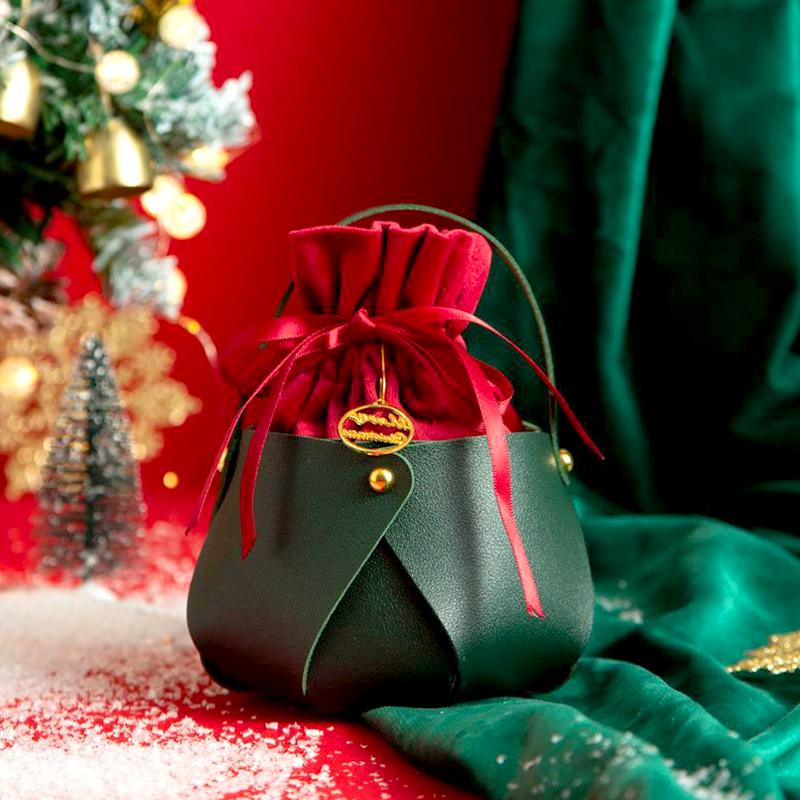1 шт. Упаковка для яблок 2025 г., новогодний рождественский подарочный пакет, красная зеленая кожаная сумка с ручкой для конфет