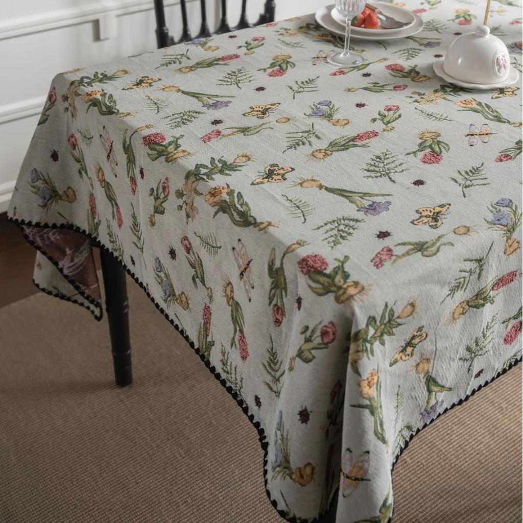 Tablecloth French Retro Embroidery Contrasting Color Dining Table Cloth Jacquard Rectangular Tablecloth Atmosphere