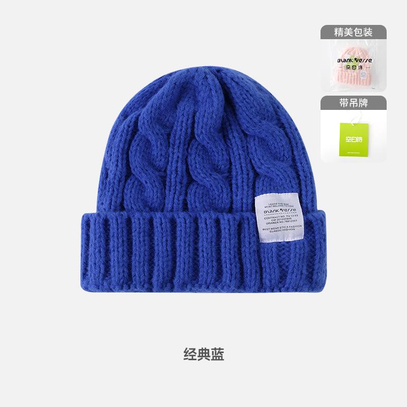Solid color twist wool hat female autumn and winter student warm ear protection knitted hat couple versatile cold hat