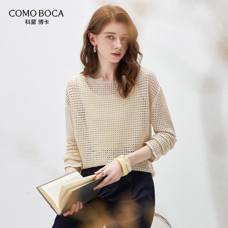 Женский ажурный вязаный топ с длинным рукавом из смесовой льняной пряжи