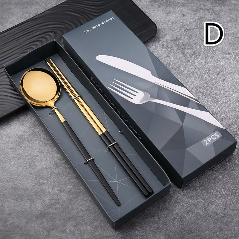 2/4 шт. Столовые приборы Портативный Черно-Золотой Набор из Нержавеющей Стали Ложка Вилка Нож для Стейка Дорожные Столовые Приборы Посуда Набор Столовых Приборов