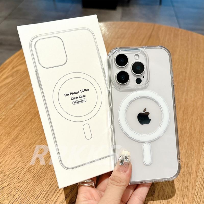 Прозрачный чехол для беспроводной зарядки Magsafe Magnetic для iPhone 11 12 13 14 15 16 Pro XS Max XR 16e Hard Acryli Cover