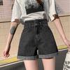 Women's Girls Summer Jeans Denim Shorts Loose Straight Crimping High Waist Thin Wide-leg Street Style All-match Pants Female