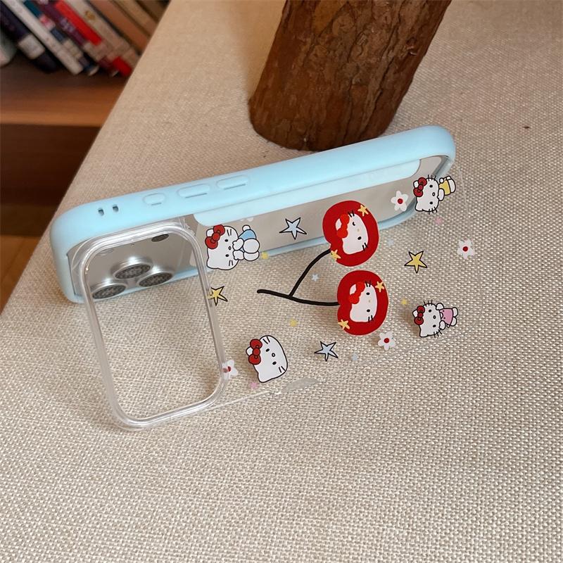 Cute Light Blue Hello Kitty Cherry Phone Case For iPhone 17 16 15 14 Pro Max Star Pattern Clear Protective Cover