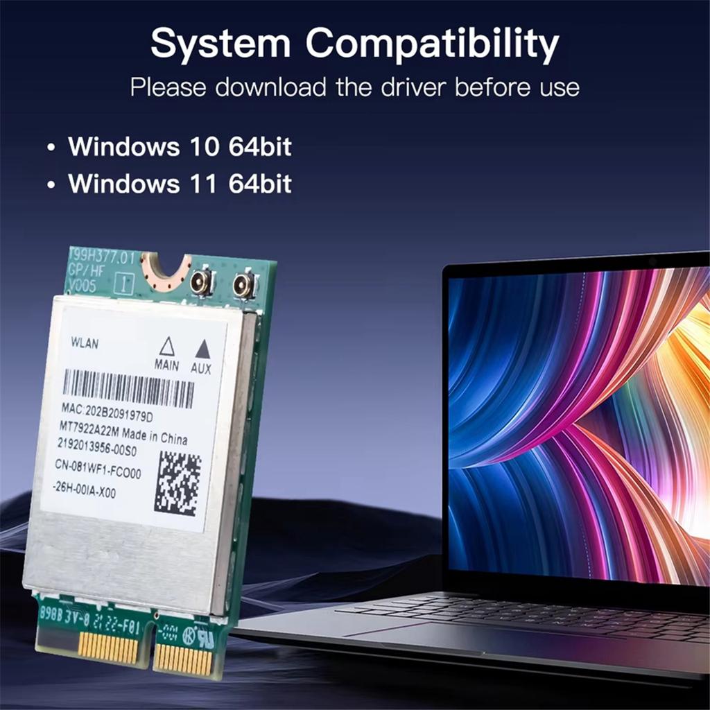 ABIY-WiFi 6E MT7922 M.2 Wireless Card 5374Mbps Bluetooth 5.2 Network Adapter 802.11ax 2.4G/5G/6GHz WiFi Card for Win10 Win11