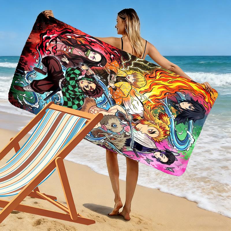 Demon Slayer Anime Print Beach Towel, Large Soft Quick Dry Towel for Beach Camping Swimming