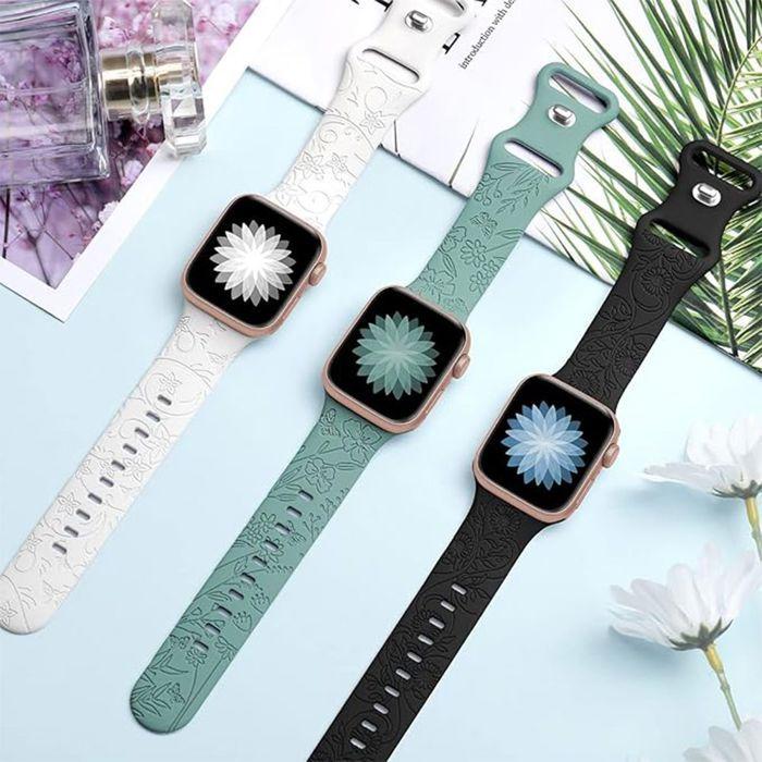 2 Bracelet pour Apple Watch Series 10 9 8 SE 7 6 5 4 3 2 1 Ultra 1/2, 42mm-44mm-45mm-46mm-49mm Silicone Motif Papillon Noir/Vert