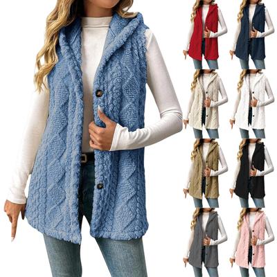 Женский модный однотонный безрукавный худи на пуговицах, повседневный плюшевый жилет-куртка