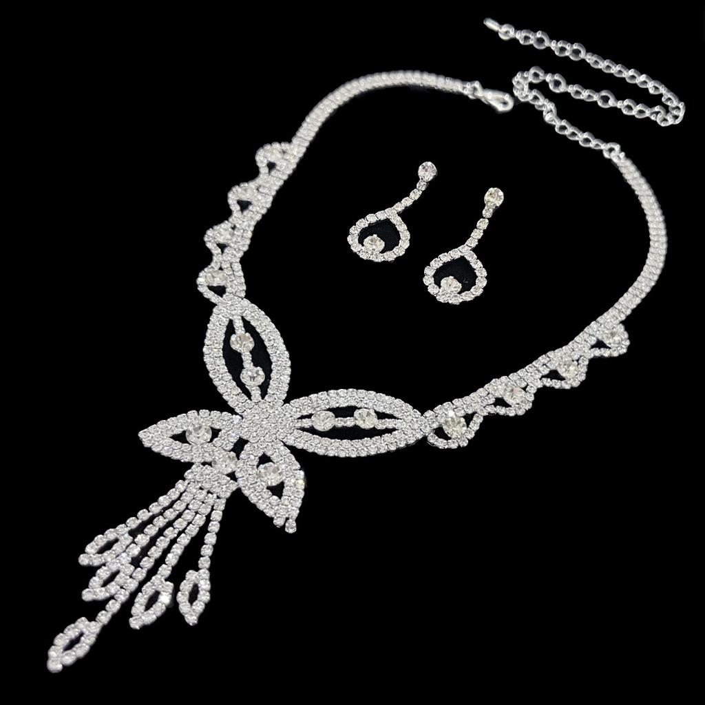 Полный бриллиант, полые большие серьги-колье с бабочками, комплект серег, свадебное платье, модное индивидуальное женское ожерелье, свадебные украшения