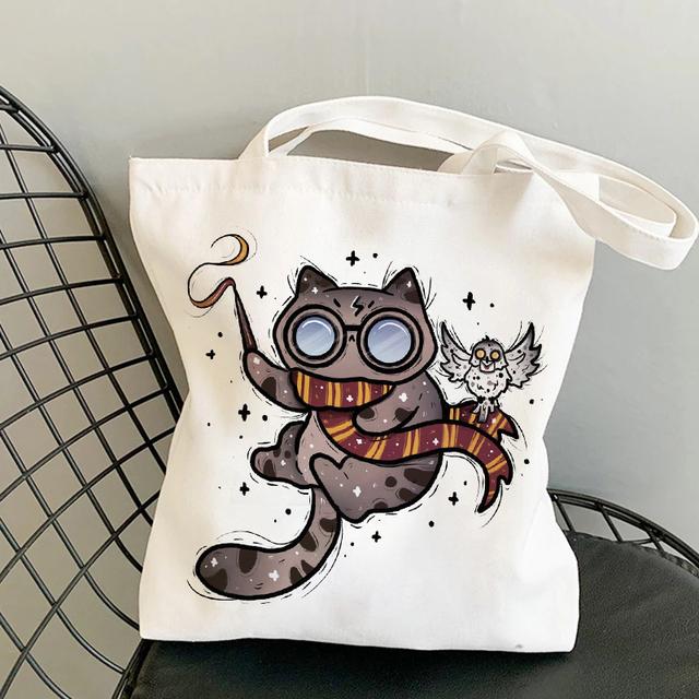 Cat Shopping Canvas Womens Bag Casual Large Capacity Shoulder Bags Reusable Shopper Tote Bags Fashion Harajuku Ulzzang Handbags