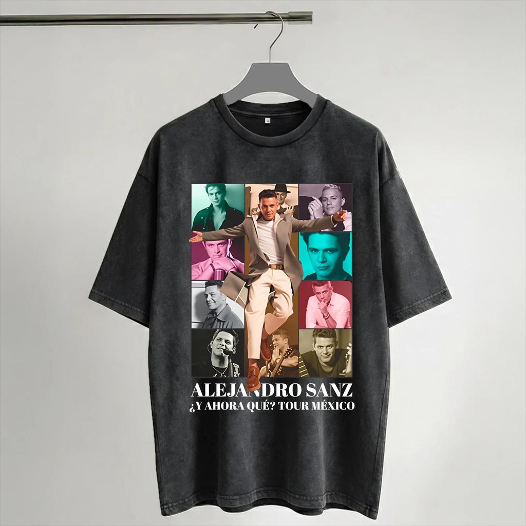 Harajuku Washed Shirts Alejandro Sanz 2026 Concert Outfit Novelty T-Shirts Harajuku Streetwear Short Sleeve Graphic Tops Tees
