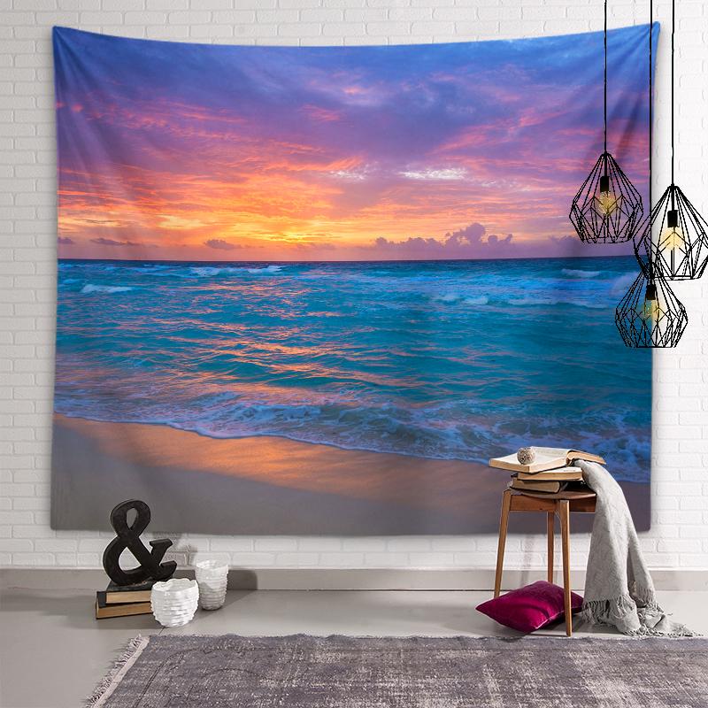 Пляжный пейзаж Гобелен Сумерки Закат Пейзаж Настенное художественное оформление Эстетика общежития Гостиная Спальня Украшение дома