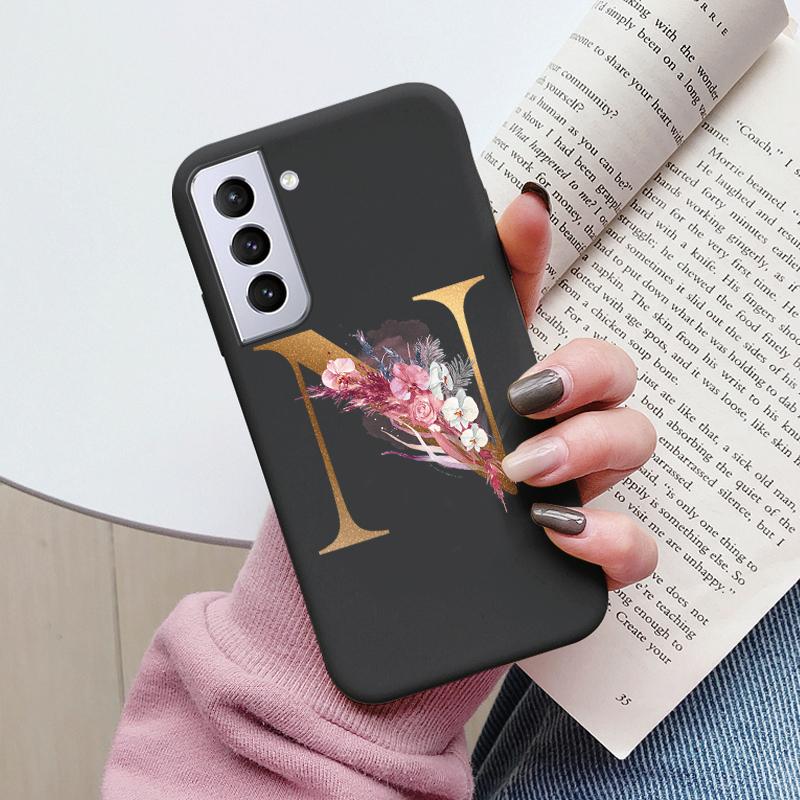 For Samsung Galaxy S21 S21 FE Case S21 Plus Flower Gold Letter A Z Soft Silicone Phone Cover For Samsung S21 Ultra Bumper S21+