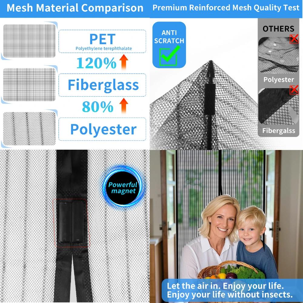 Новая магнитная сетка для двери, противомоскитная сетка, сетка от насекомых, автоматическое закрытие, простая установка, сетка для двери, сетка для окна, занавеска