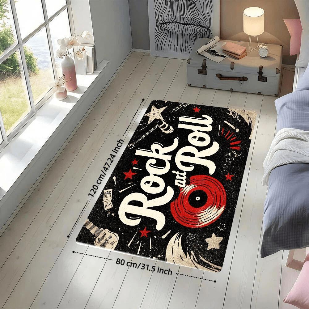 Rock and Roll Music Theme Floor Mat Doormat Rug for Home Entrance Hallway Decor Stylish Retro Mat Indoor Outdoor Gift 40x60cm