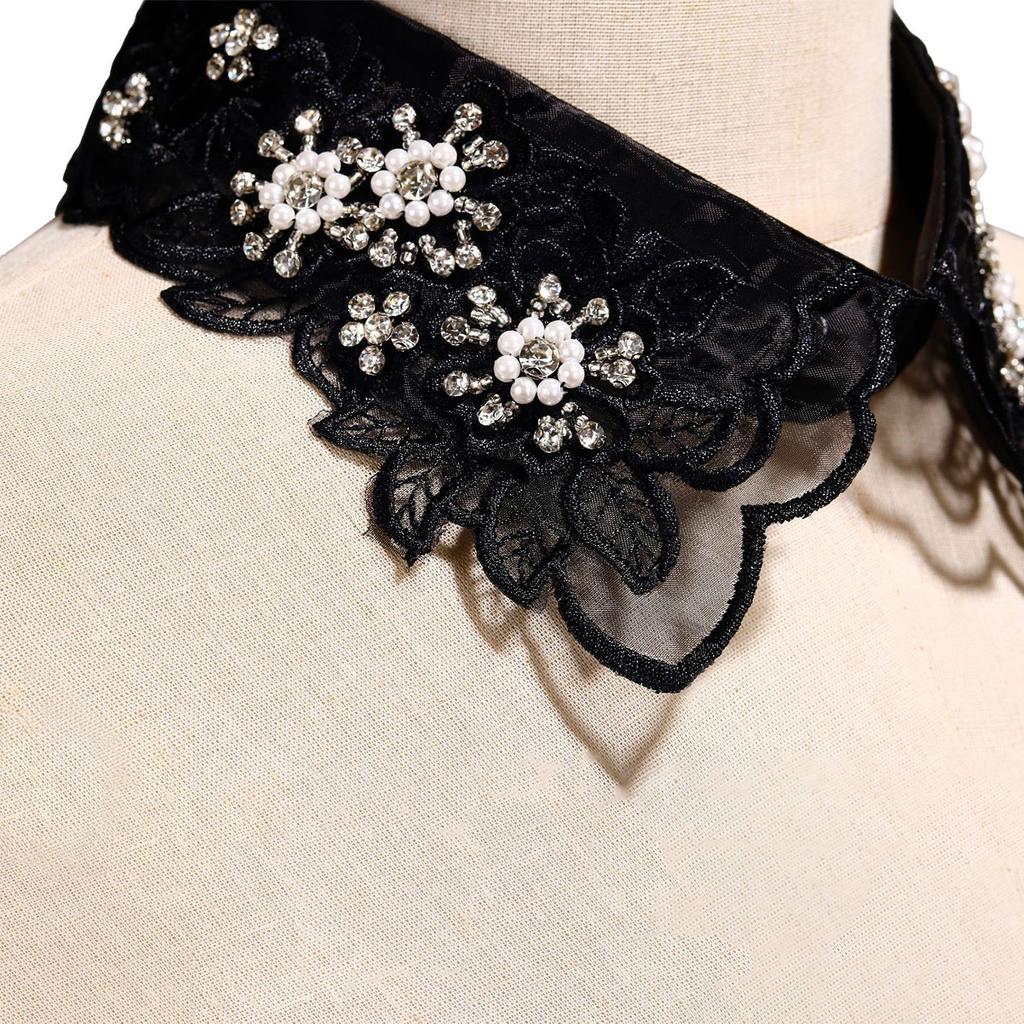 Lace Detachable Collar for Women Embroidery Floral Beaded Lapel Ruffled Stand False Collar Decorative Dress Accessories