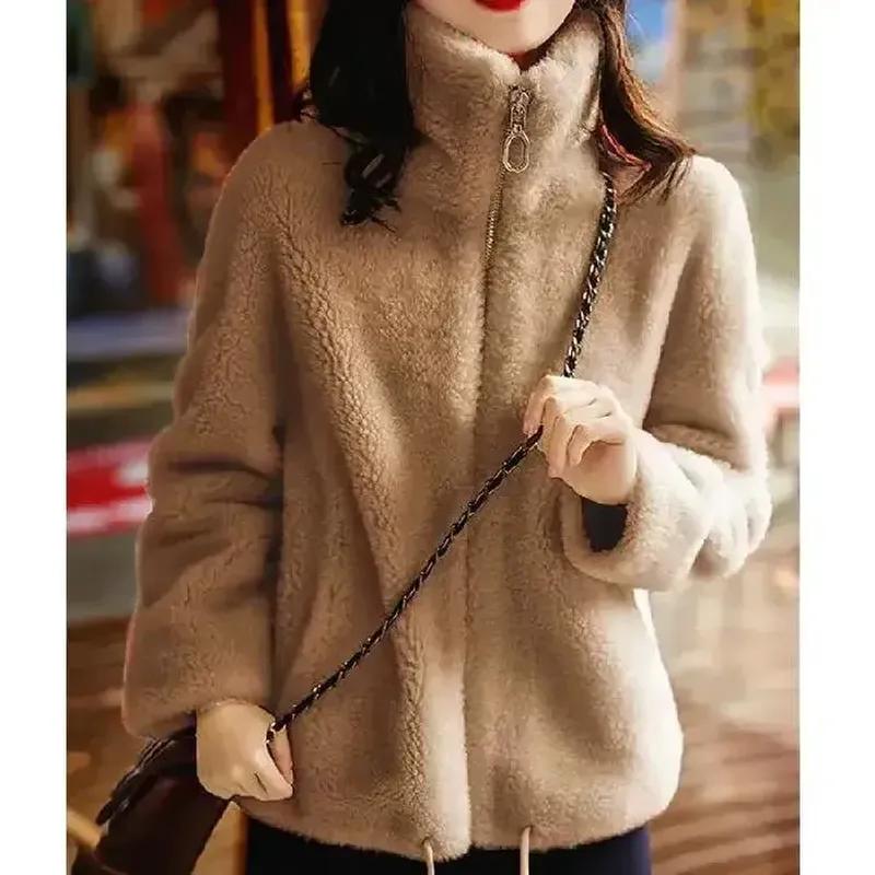 Padded And Thickened Winter Double-sided Fleece Warm Turtleneck Sweater Women Cardigan Zip Fleece Jacket Women 30180