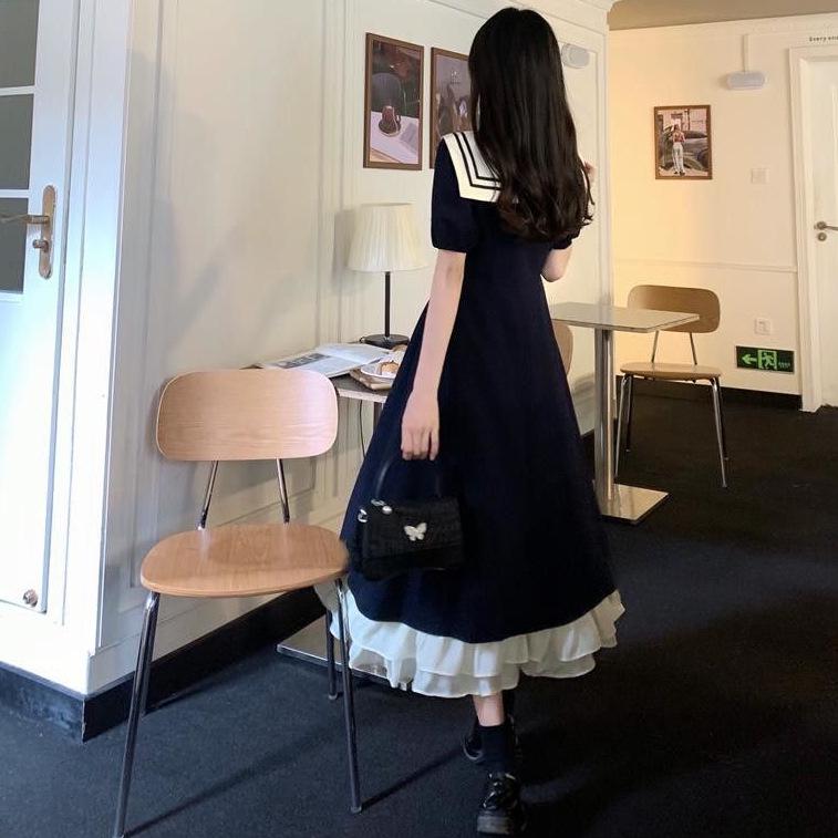 Летнее платье А-силуэта большого размера с пышными рукавами и бантом