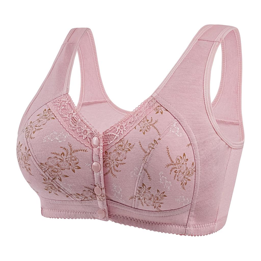 Women's Middle-aged And Elderly Large Size No Steel Ring Front Buckle Wide Shoulder Strap Soft Cotton Cup Bra